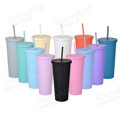 China Durable Plastic Travel Mug 24oz PS Tumbler With Straw Tumbler Plastic Water Bottles Sublimation Blanks for sale