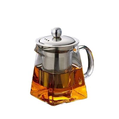 China Sustainable 600ml Square Glass Teapot With Stainless Steel Infuser Perfect For Tea And Coffee, Clear Leaf Teapot for sale