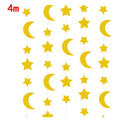 China Falg Muslim Paper Islamic Decoration Glitter Party Decoration Gold Star Moon Eid Mubarak Bunting Banner for sale