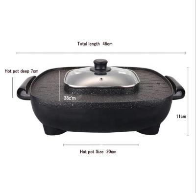 China Outdoor Multi Functional Home Table Indoor Smokeless Nonstick Coating 2 in 1 Square Electric Grill with Hot Pot for sale