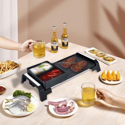 China Dual Temperature Control Korean Shabu Pan Non-Stick Coating, Electric BBQ Grill Family BBQ Easy Clean Hot Pot for sale