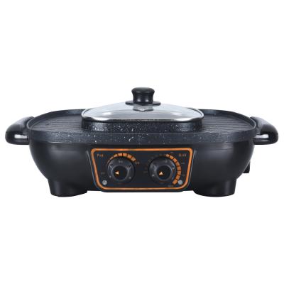 China Outdoor High Quality Home Indoor Cooking Smokeless 2 in 1 Electric Grill with Hot Pot Nonstick Coating Electric Grill for sale