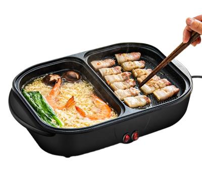 China Easily Cleaned Korean Smokeless 2 In 1pot Kitchenware Indoor Nonstick BBQ Grill Electric Grill Pan With Hot Pot OEM Serving Foil 1400 for sale