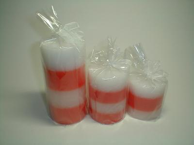 China 100% paraffin wax scented pillar candle with clear bag and printed label for sale