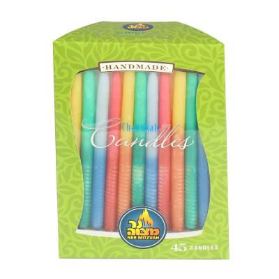 China 45pk 100% paraffin wax unscented multi color lined chanukah candles packed into gift box for sale