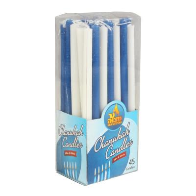 China 45pk 100% paraffin wax unscented long chanukah candles white and blue packed into gift box for sale