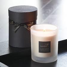 China 100% soy wax scented & forest glass candle with black printed label and packed into gift box for sale