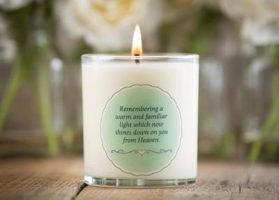 China 100% paraffin wax unscented memorial glass candle with printed label for sale