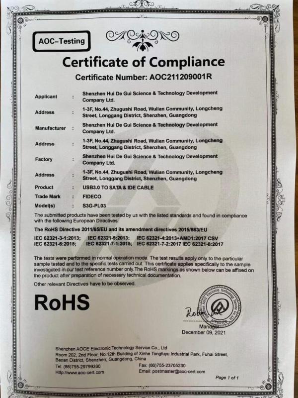 RoHS - Shenzhen Huidegui Science&technology Development Co., Ltd.