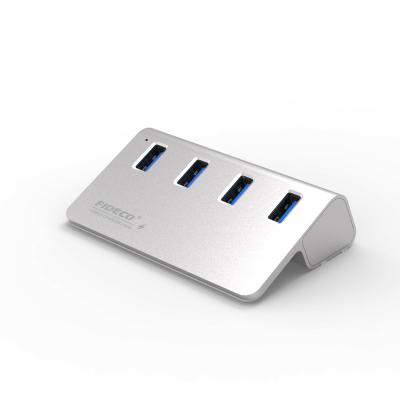 China Aluminum Shell Aluminum 4 Ports USB 3.0 Hub For Laptop Macbook With Power Adapter for sale