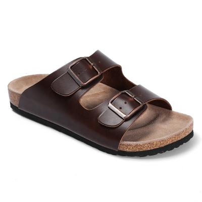 China Flat Men's Leather Sandals With Comfortable Cow Suede Insole And Cork Foot-bed for sale