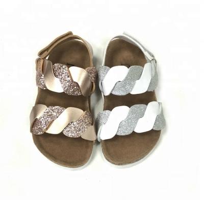 China China Factory Directly Sale Flat Glitter Pu Kid Cork Sole Sandals for sale