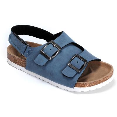 China Flat High Quality Cow Insole Kids Children Boys Navy Blue Nubuck Leather Sandals for sale