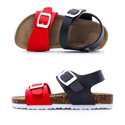 China Hotsale Kids Summer Toddler Flat Boys Nice Organic Cork Sole Sandals With Leather Soft Footbed Cow Birken Style for sale