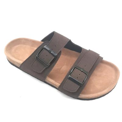 China New Designs Comfortable Custom Men's Slippers Slide Sandal PU Leather Strap Cork Sole Sandals For Men for sale