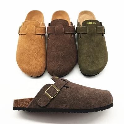 China ARCH SUPPORT Men and Women Scare Suede Leather Lining Outdoor Indoor Slippers Organic Cork Clogs Mules with Comfort Arch Support Insole for sale