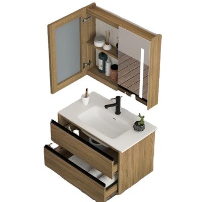 China Modern Custom Design 35-37 Inch Modern Vanity Combo Light Brown Bathroom Storage Cabinet for sale