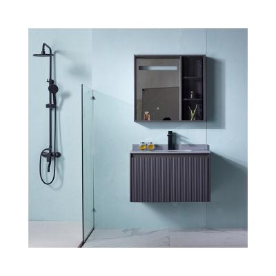 China Modern Hotel Gray Wall Mounted Vanity Combo Single Sink Bathroom Vanity Cabinet for sale