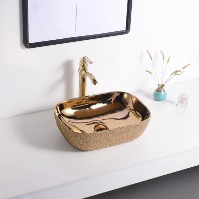 China Countertop Electroplating Sink Top Quality Various Golden Square Asian Small Size Bathroom Sink for sale