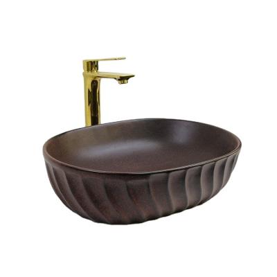 China Large Modern Apartment Bathroom Wash Basin Hotel Commercial Brown Lavatory Sink for sale