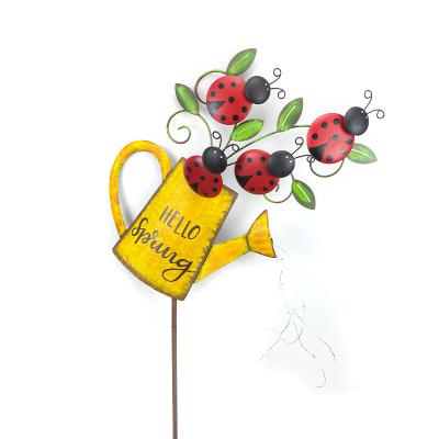 China China Metal Opens Colorful Floral Watering Cans Metal Garden Stakes Garden Decoration for sale