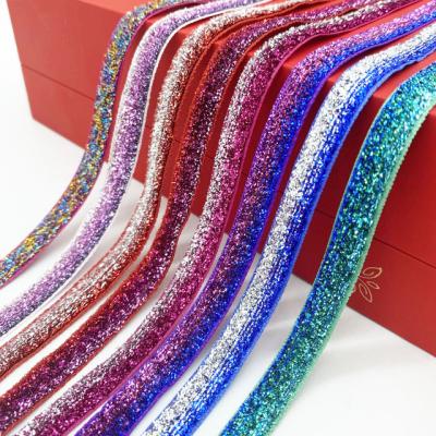 China Factory Wholesale 1 Recyled 8 Inch 3 Cm Single Face Gradient Rainbow Glitter Metallic Velvet Ribbon for sale