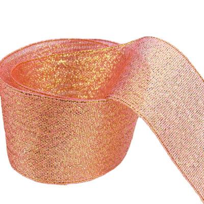 China Wholesale Recyled Christmas Gift Package Decoration Colorful Glitter Metallic Ribbon for sale