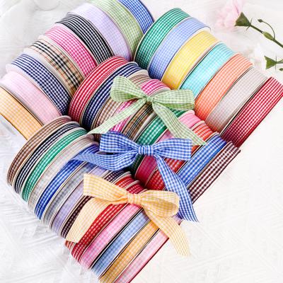 China Wholesale Recyled 100% Polyester 15 Mm 5/8 Inch Gingham Checked Plaid Ribbon For Clothing Accessories for sale