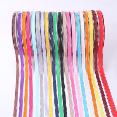 China High tenacity 1 cm wholesale double saddle stitched grosgrain ribbon face jump line for Christmas gift package for sale