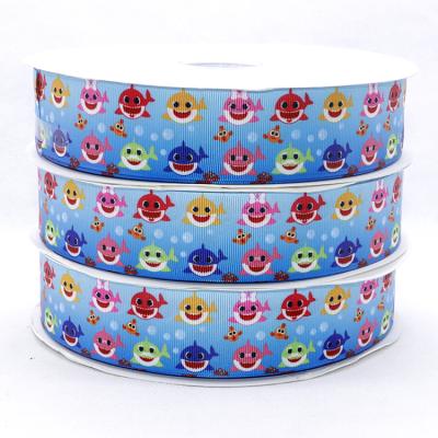 China Viable OEM Custom Design Shark Fish Printed Ribbon , 3inch 75mm Custom Logo Grosgrain Digital Printing Ribbon for sale