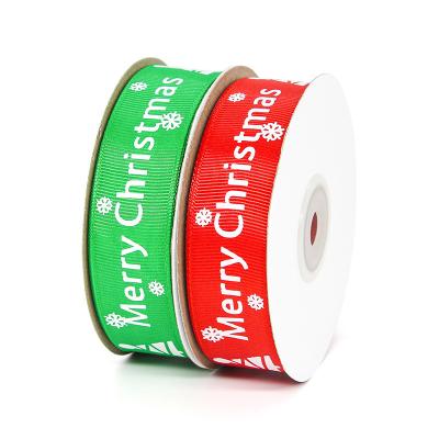 China Recyled Printed Grosgrain Ribbon 22 Meters , Wholesale Custom Good Quality 2.5cm Printed Merry Christmas Tree Ribbon for sale