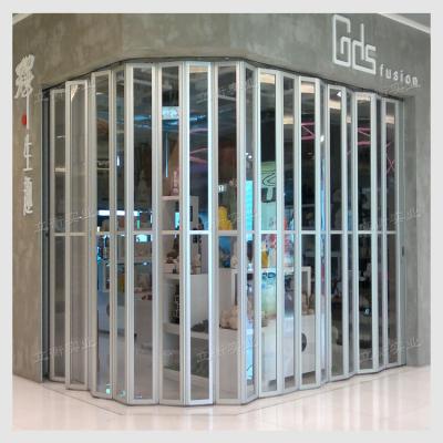 China Easily Assembled Security Commercial Clear Aluminum Accordion Doors Folding Polycarbonate Sliding Door For Storefront for sale