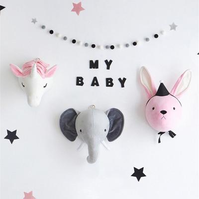 China Modern Cute Animals Elephant Plush Doll Kids Girls Bedroom Wall Hanging Decoration Head Stuffed Illustration Toys Nordic Style Picture Props for sale