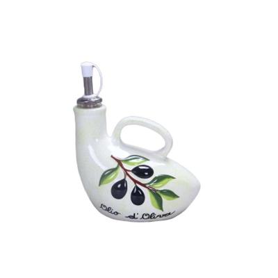 China Sustainable Unique Decorative Wholesale Colorful Ceramic Olive Design Cooking Sesame Oil Bottle With Plug for sale