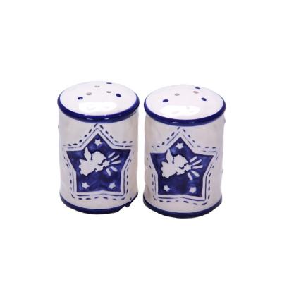 China High Quality Viable Round Shape Funny Hand Painted Star Ceramic Salt and Pepper Shaker for sale