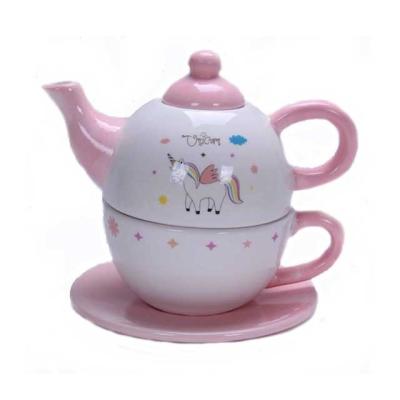 China Sustainable ceramic teapot set with unicorn print for sale