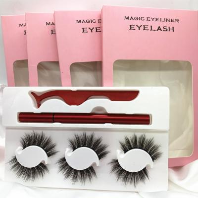 China No Need Glue 3 Pairs Of Self Adhesive Eyelashes Set With Self Adhesive Eyeliner for sale