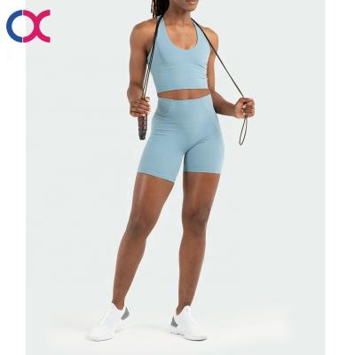 China Logo Gym Fitness Apparel Women Breathable Custom Active Wear High Waist Yoga Shorts Sports Bra Yoga Set for sale