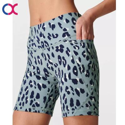 China Breathable High Waist Yoga Shorts Pants Fitness Booty Shorts Womens Gym Sublimation Print Pants Workout Leopard Yoga Gaiters for sale