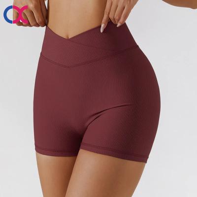 China Wholesale High Quality Criss Cross High Stretch High Waisted Breathable Shorts No Seam Front Yoga Shorts For Women for sale