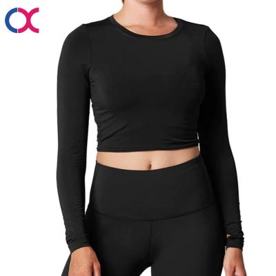 China OEM Breathable Women Long Sleeve Tight Sports Crop Top Elastic Lightweight Fitness Crop Running Top for sale