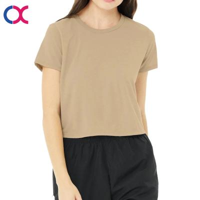 China Custom Women's Breathable Odorless Bamboo Fiber Sports T-Shirt Lightweight Breathable Work Out Crop Top For Women for sale