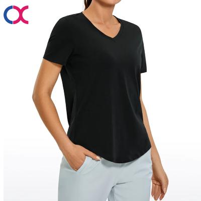 China Wholesale Breathable High Quality V-neck Short Sleeve Organic Cotton Women's Work Out T-shirts for sale