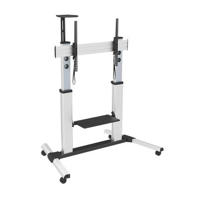 China High Quality Heavy Duty Bearing TV Steel Mobile Stand Cold Rolled Aluminum Adjustable Rotating Portable Trolley Stand With Wheels for sale