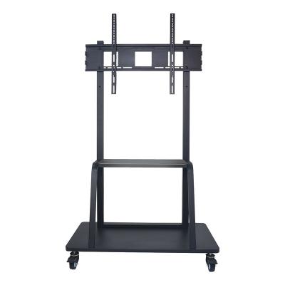 China Cold Rolled Steel Adjustable Height TV Display Heavy Duty Rolling Cart Large Loading Capacity Mobile TV Floor Stand With Shelf for sale