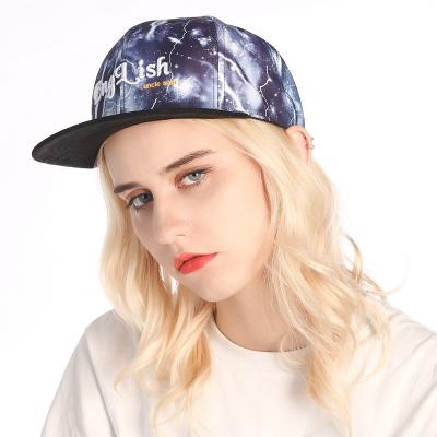 China COMMON Fashional Sublimated 3d Embroidered Adjustable Galaxy Print Brim Hats Snapback Hat Wholesale for sale