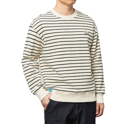 China Anti-Wrinkle Mens Striped Yarn-dyed Pullover Embroidered Round-Collar Knitted Loose Sweaters for sale