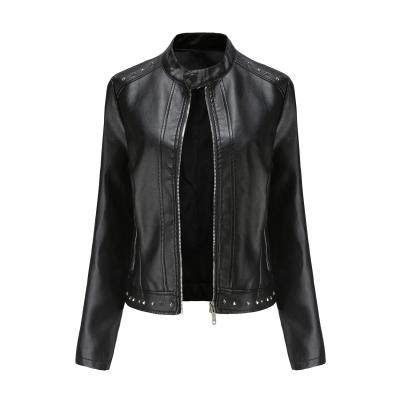 China Breathable High Quality Hot Sale Women Riveted Leather Jacket Spring Autumn Jacket Moto Jacket For Soft Ladies for sale