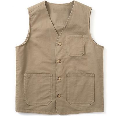 China Spring Summer Kahaki Cotton Casual Outdoor Custom Men's 100% Breathable Sleeveless Vest For Men for sale