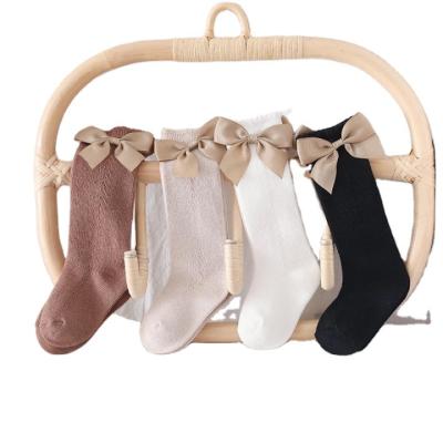 China QUICK DRY Newborns Stockings Solid Colors Mid-Calf Bows Comfy Stockings Baby Bows Socks for sale